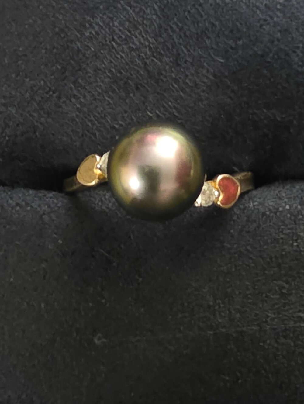 14k Tahitian Pearl,diamond Heart Yellow Gold Ring